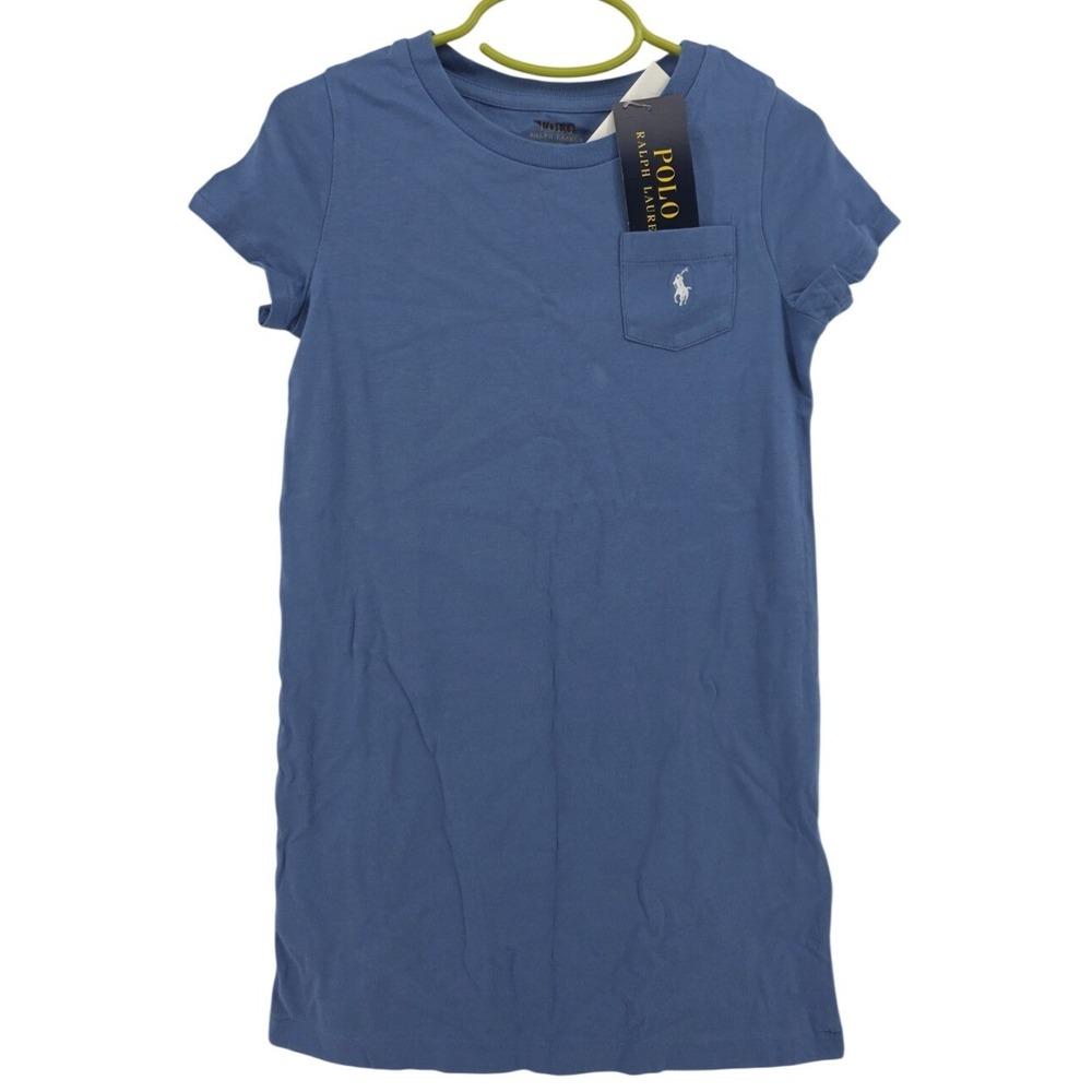NWT Polo Ralph Lauren Girls T-Shirt Dress With Pocket Pony Blue Size 5